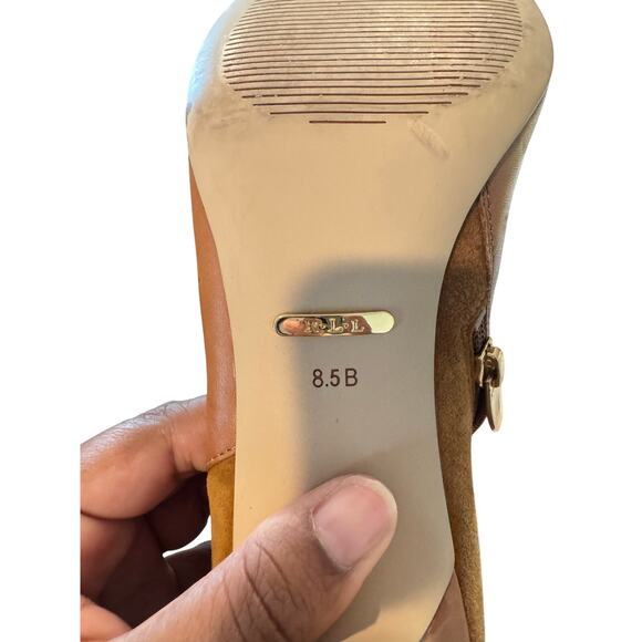 Lauren Ralph Lauren Breanne Ankle Boots 8.5B Brown Leather Suede Block Heel Bow - Picture 8 of 11